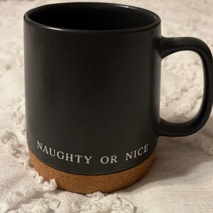American Atelier Black Mug Cork Base with words Naughty or Nice well made sturdy